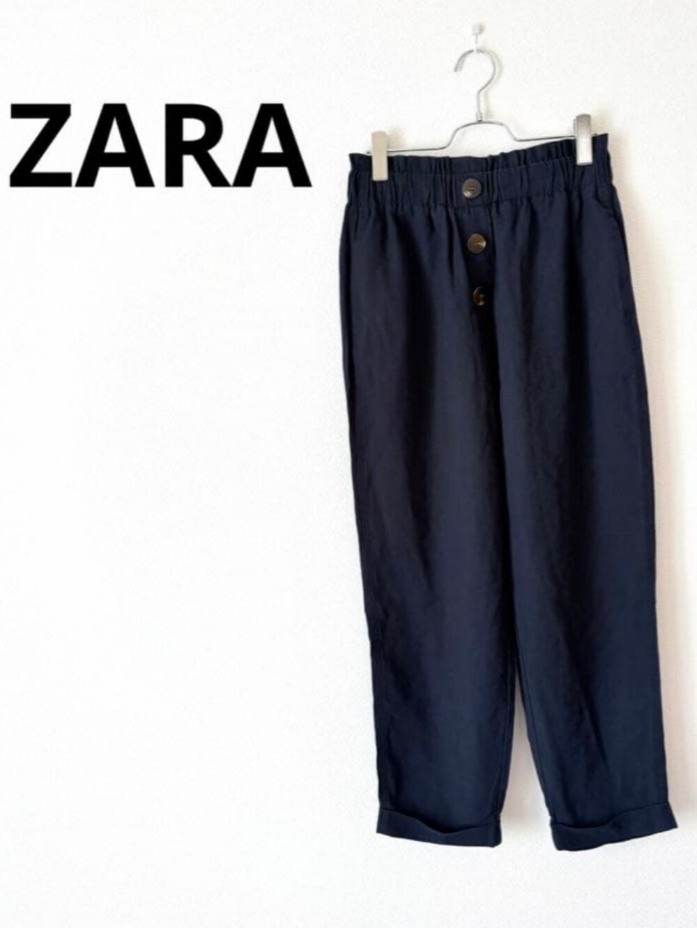 Zara Womens Dark Navy Button-Front Pants In Viscose Sz M